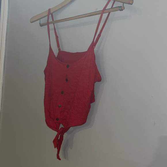 Women’s Red Tie Knotted Bottom Tank Top Shirt - Picture 2 of 6